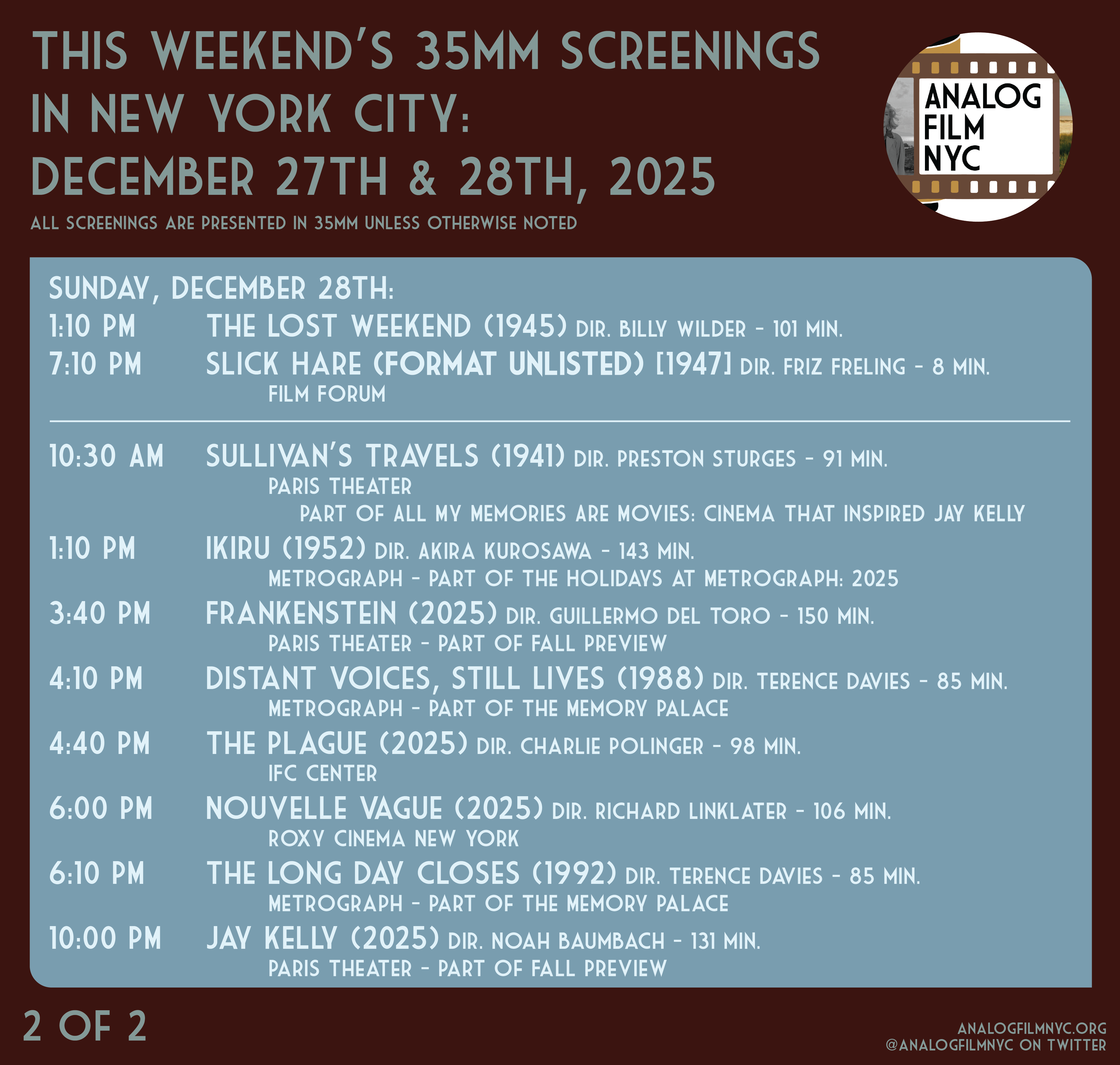 December 27th & 28th, 2025 – Analog Film NYC